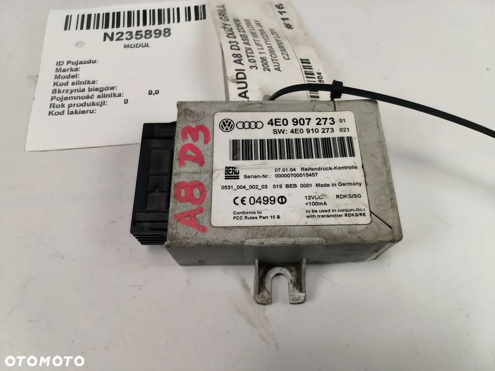 Moduł Sterownik 4E0907273 AUDI A8 D3 - 2