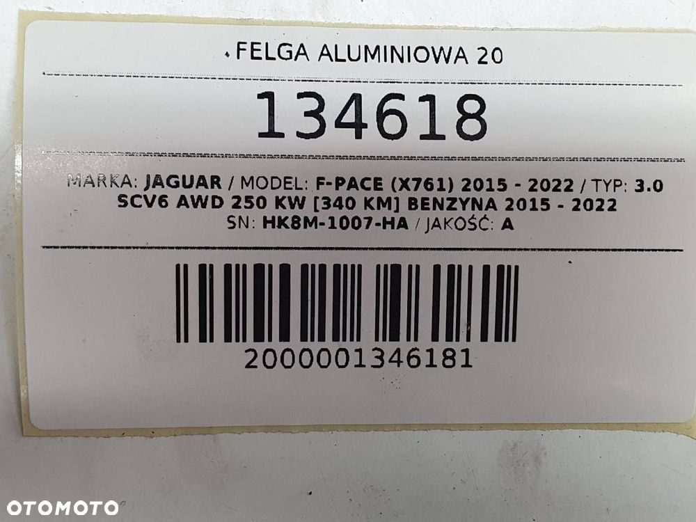 FELGA ALUMINIOWA 20 JAGUAR F-PACE X761 HK8M-1007-HA 8.5JX20CH45 5X108 - 11