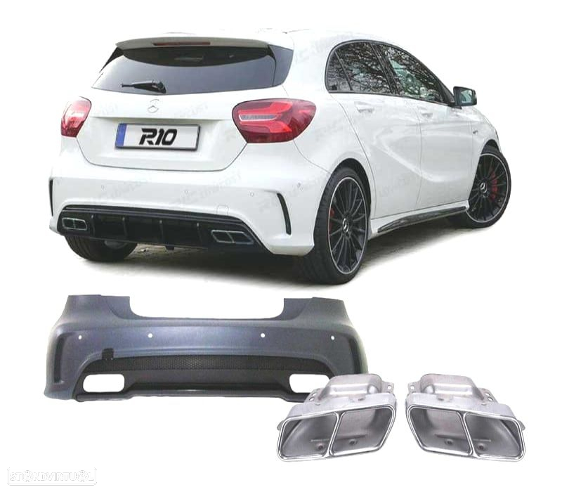 KIT CARROÇARIA PARA-CHOQUES MERCEDES AMG A45 CLASSE A W176 COM PDC + LAVA-FARÓIS + PONTEIRAS - 3