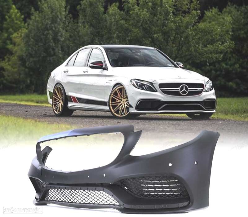 PARACHOQUES FRONTAL MERCEDES W205 14-18 PDC LOOK AMG C63 PRETO - 1