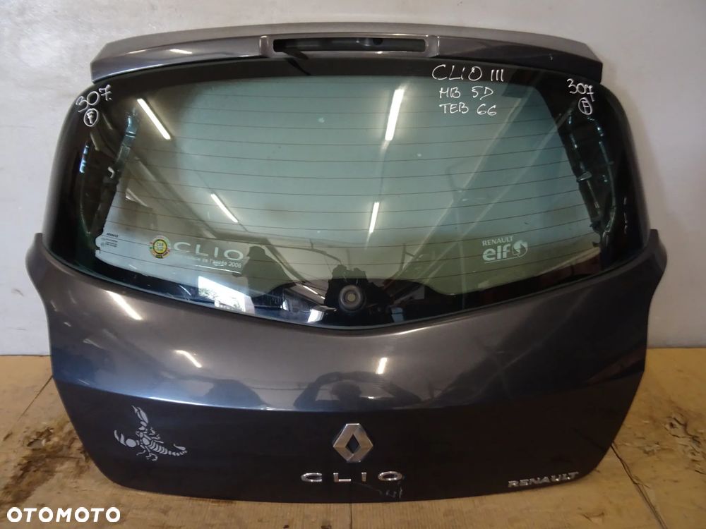 KLAPA TYŁ TYLNA SZYBA BAGAŻNIKA RENAULT CLIO III 5D HB 05-09 LAK:TEB66 NR307F - 3