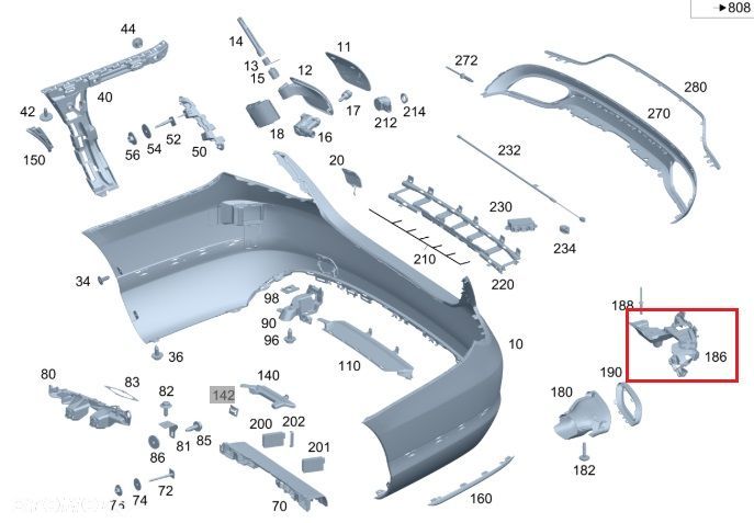 MERCEDES C-KLASA W205 Slizg zderzaka tyl lewy OE - 2