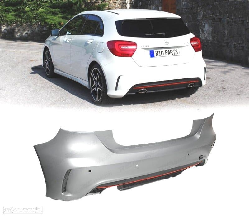 PARA-CHOQUES TRASEIRO MERCEDES CLASSE A W176 12-18 LOOK AMG PDC FRISO VERMELHO - 1