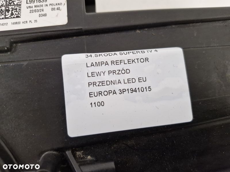SKODA SUPERB 4 IV LAMPA LEWY PRZÓD LEWA PRZEDNIA REFLEKTOR LED EU 3P1941015 - 9