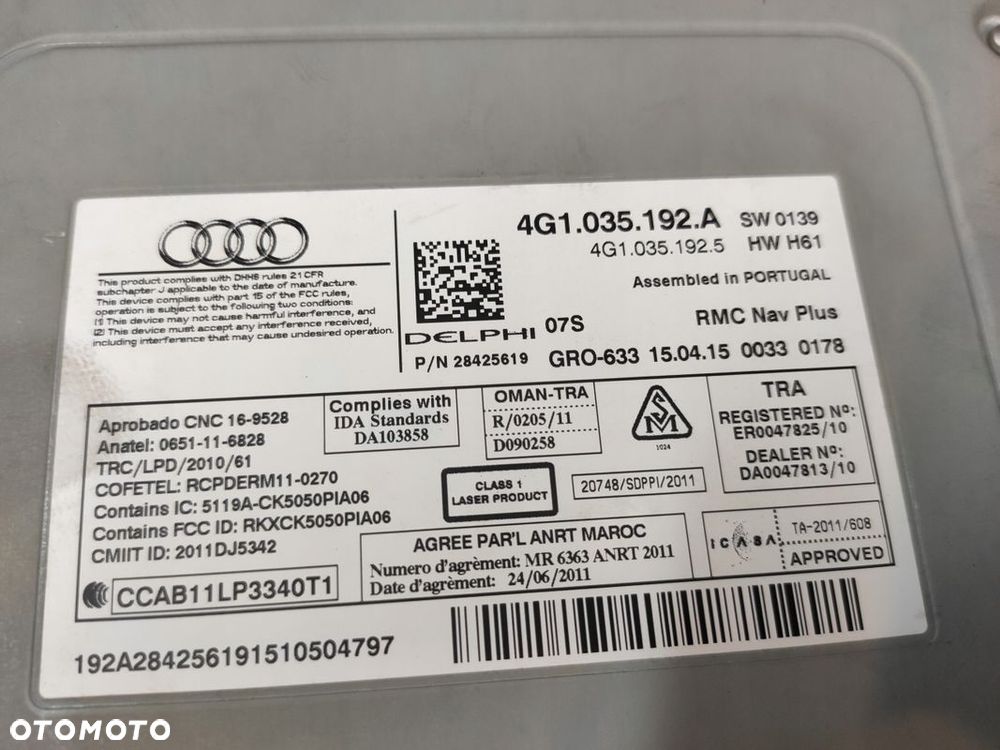 AUDI A7 LIFT 4G 4G8 A6 C7 CZYTNIK NAWIGACJI NAVI MMI RADIO 4G1035192A ORYG - 10