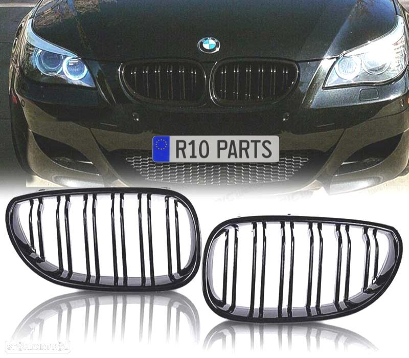 GRELHAS FRONTAIS DUPLAS BMW E60 03-10 LOOK M5 PRETO BRILHANTE - 1
