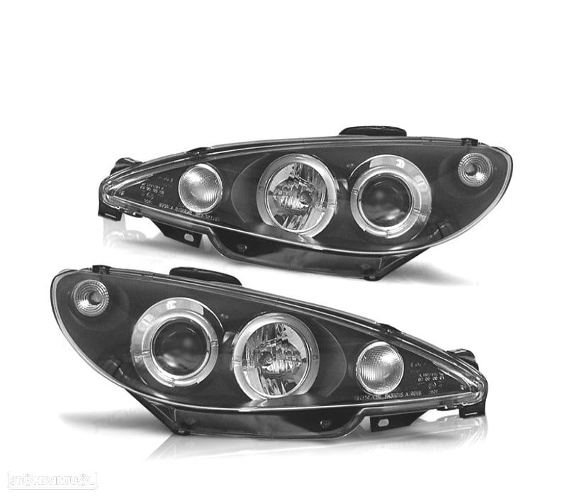 FARÓIS ANGEL EYES CCFL PEUGEOT 206 H4 98-06 FUNDO PRETO - 1