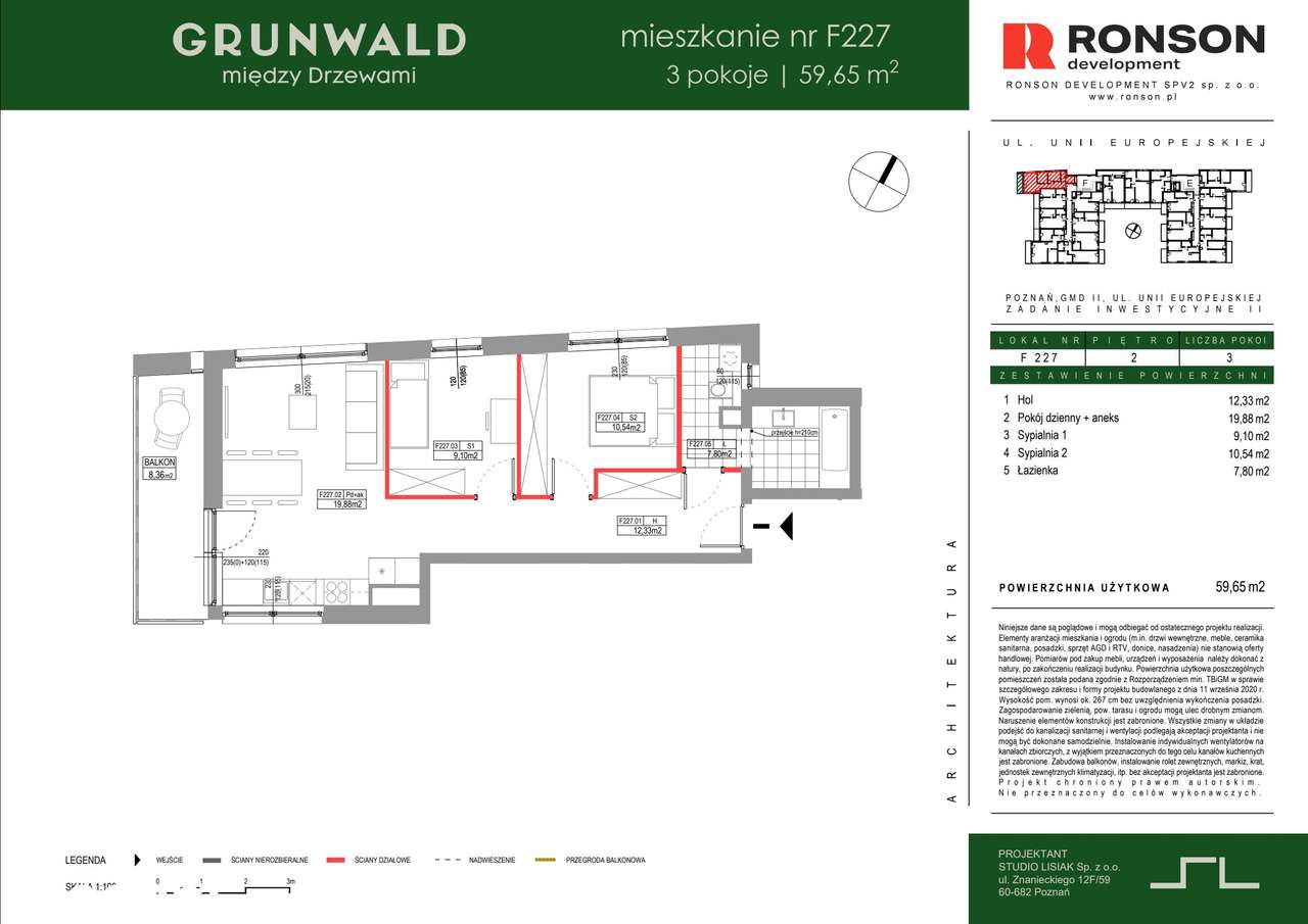 3-pokojowe mieszkanie 59m2 + balkon - Pełny obrazek: 2/11