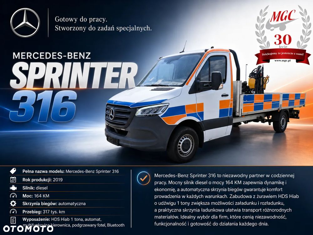 Mercedes-Benz Sprinter 316 CDi 7G Tronic Plus / AUTOMAT / SKRZYNIA / HDS HIAB 1T / 1 WŁ / SERWISOWANY / ORYGINALNY PRZEBIEG / BEZWYPADKOWY / W PEŁNI SPRAWNY / MOŻLIWOŚĆ TRANSPORTU / - 2