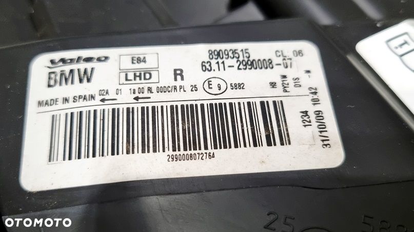 REFLEKTOR PRAWY XENON BMW X1 E84 EUROPA - 4