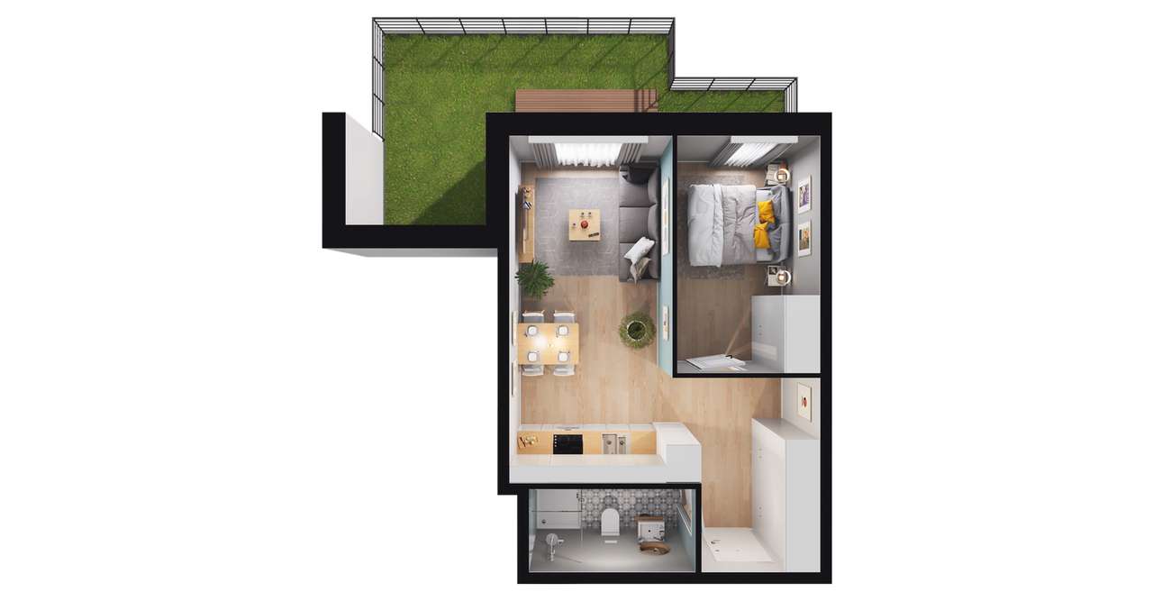2-pokojowy apartament inwestycyjny 39m2 + ogródek - Pełny obrazek: 3/16