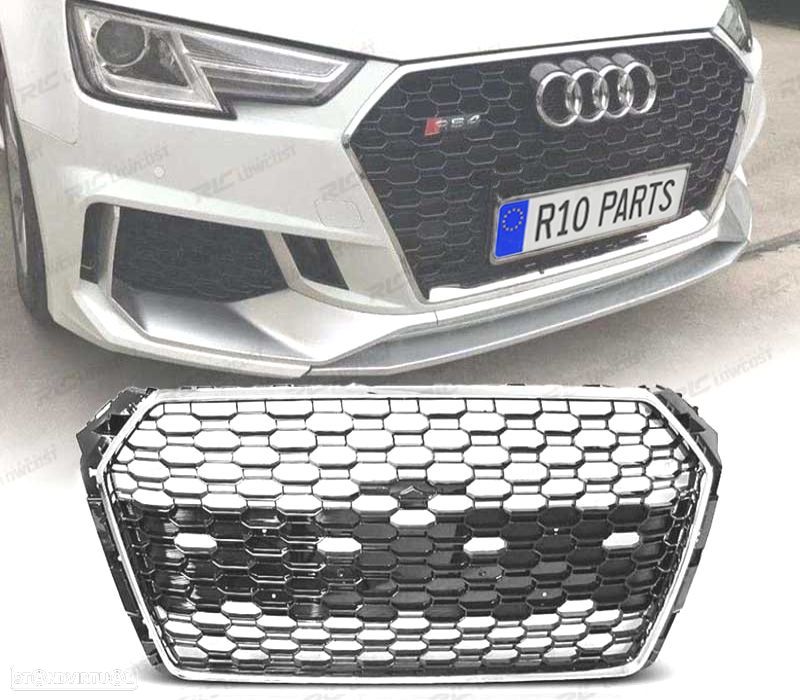 GRELHA FRONTAL AUDI A4 B9 15-19 LOOK RS4 CROMADO PRETO PDC - 1
