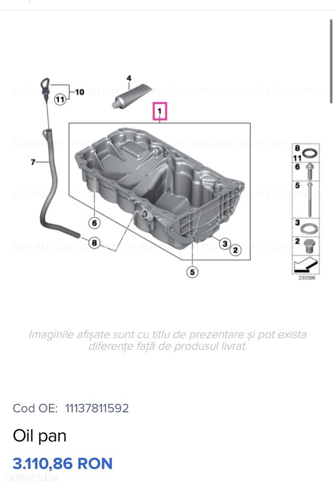 Baie de ulei Originală BMW / MINI Cooper (Motoare N47N) - Cod 11137811592 R56 r58 etc - 3