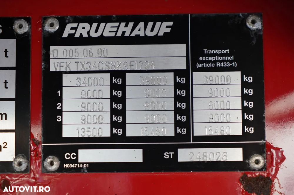 Fruehauf CORTINĂ / STANDARD / CONTAINER PENTRU PALEȚI / PODEA PUTERNICĂ / SAF - 27