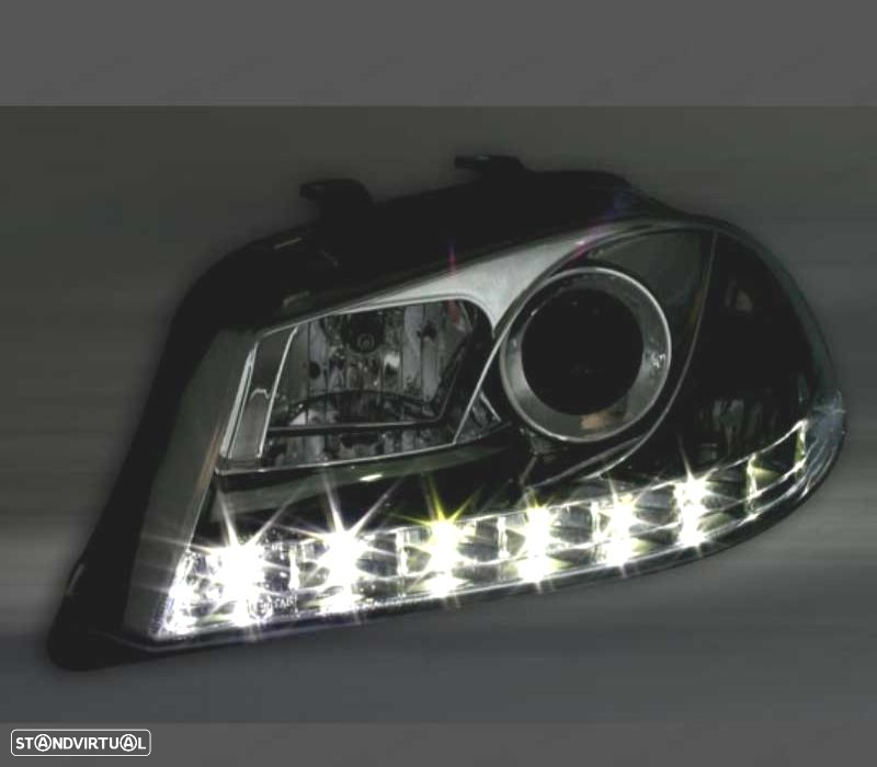 FARÓIS FRONTAIS LUZ DIURNA LED PARA SEAT IBIZA E CORDOBA 6L 02-05 FUNDO CROMADO - 2