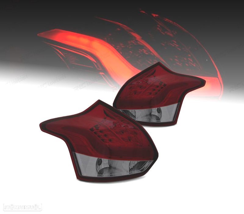 FAROLINS TRASEIROS FORD FOCUS MK3 11-14 LIGHT BAR VERMELHO FUMADO - 1