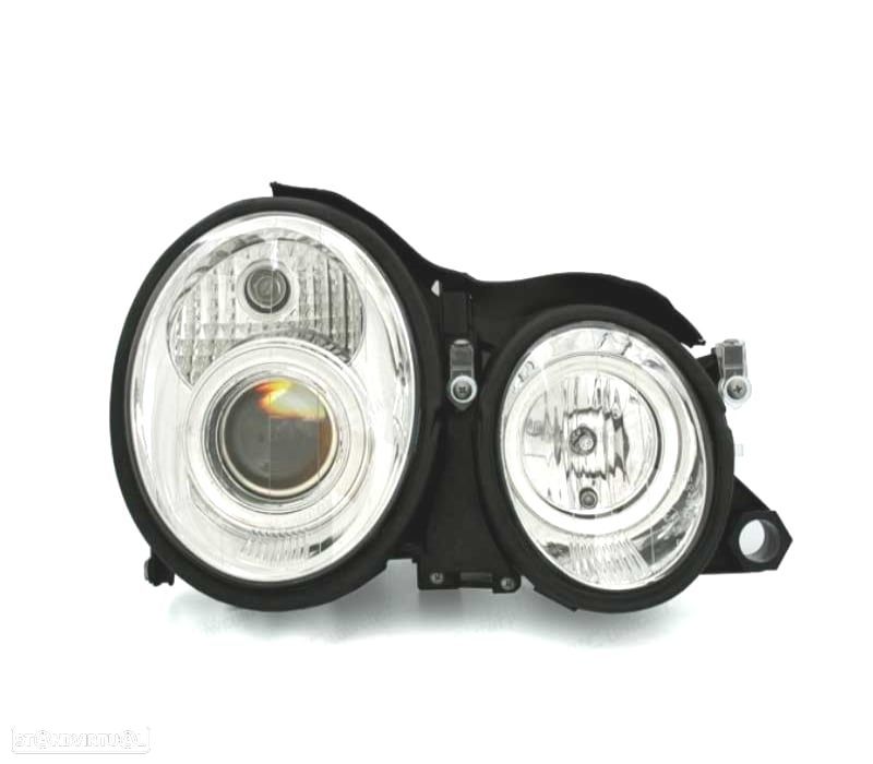 FARÓIS FRONTAIS ANGEL EYES PARA MERCEDES CLK W208. FUNDO CROMADO - 2