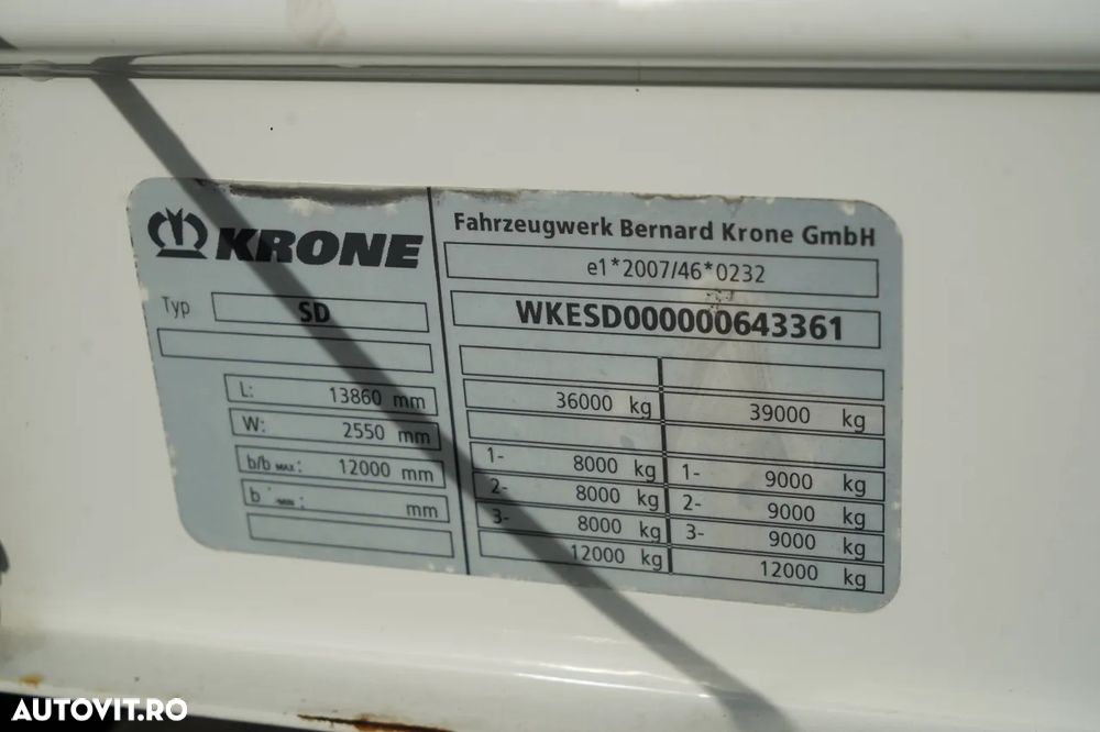 Krone REMORCĂ CU PRELĂ KRONE / MULDA 9M / AXĂ RIDICATĂ / SAF / COLIMULDA - 26
