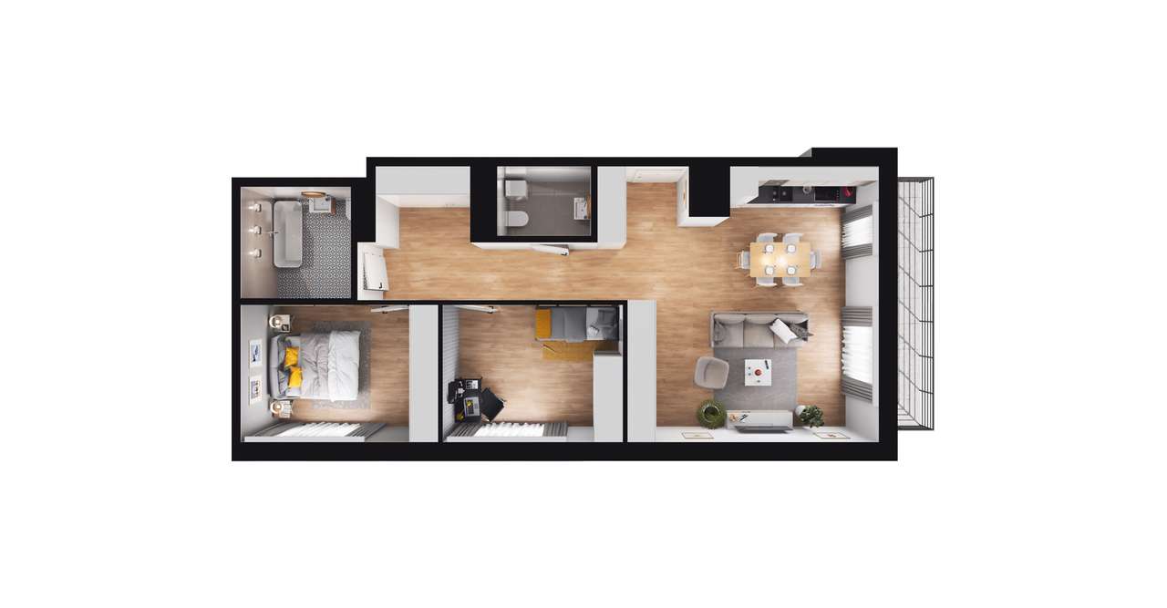 3-pokojowe mieszkanie 72m2 + loggia Bezpośrednio - Pełny obrazek: 3/24