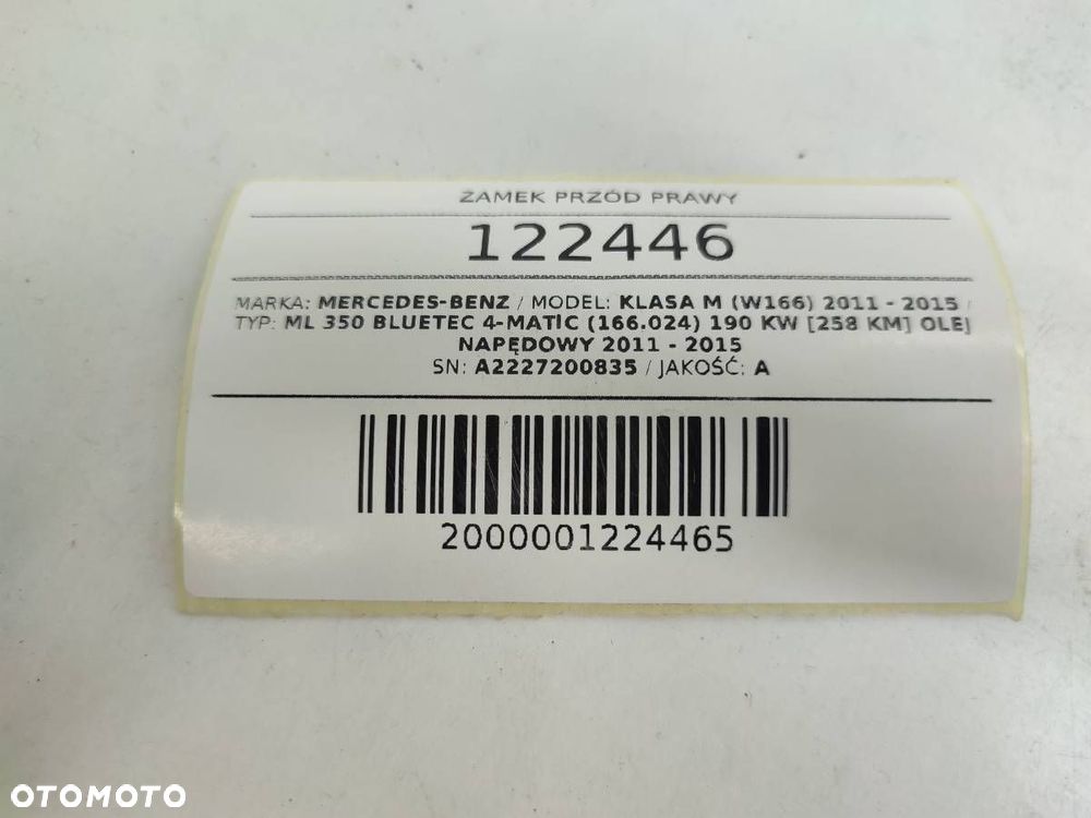 ZAMEK PRZÓD PRAWY DRZWI KLAMKA DOCIĄG MERCEDES W166 ML A2227200835 - 10