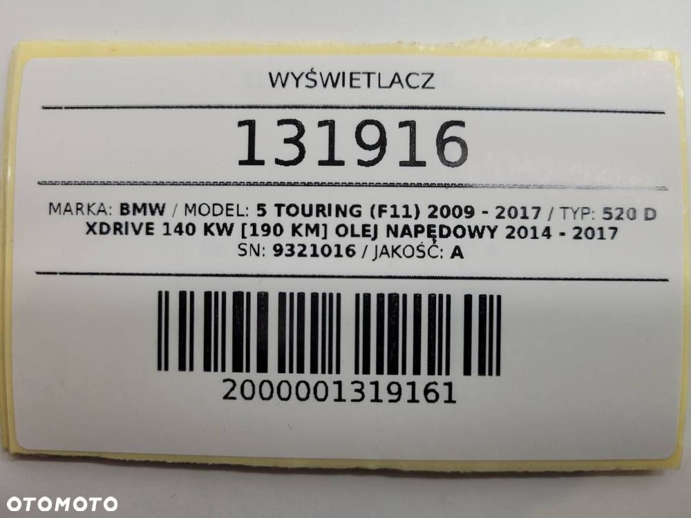 WYŚWIETLACZ RADIA MONITOR 9321016 BMW F10 F11 2015 EUROPA - 8