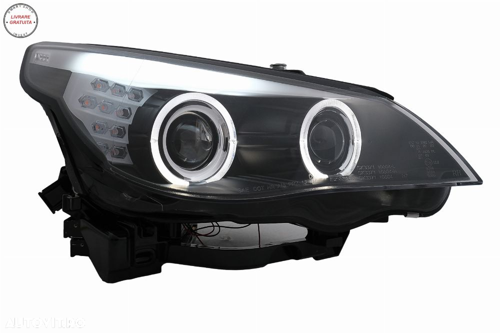 Faruri LED Angel Eyes BMW Seria 5 E60 E61 (2003-2007) LCI Design Negru- livrare gratuita - 2