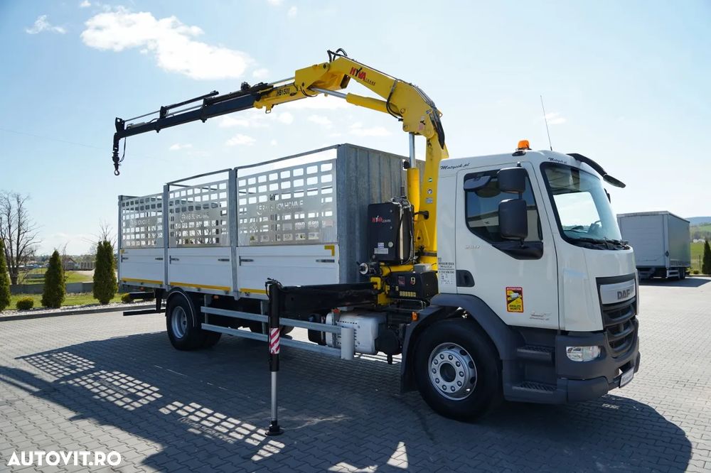 DAF LF 250 / 4X2 / LIVRARE - 7.30 + HDS HYVA HB 150XE3 / RADIOCOMANDĂ / ROTATOARE / MAX. CAPACITATE DE RIDICARE: 5200 KG / FURCĂ PENTRU PALEȚI / EURO 6 - 7