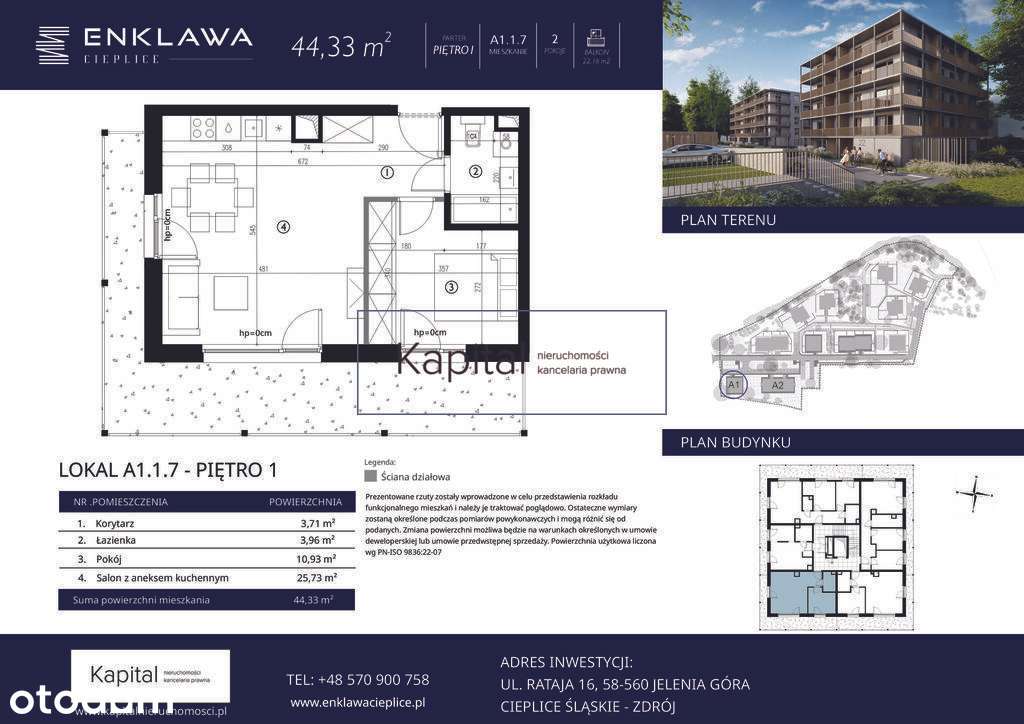 2 pokoje | 44,30 m² | Enklawa Cieplice | BEZ pcc