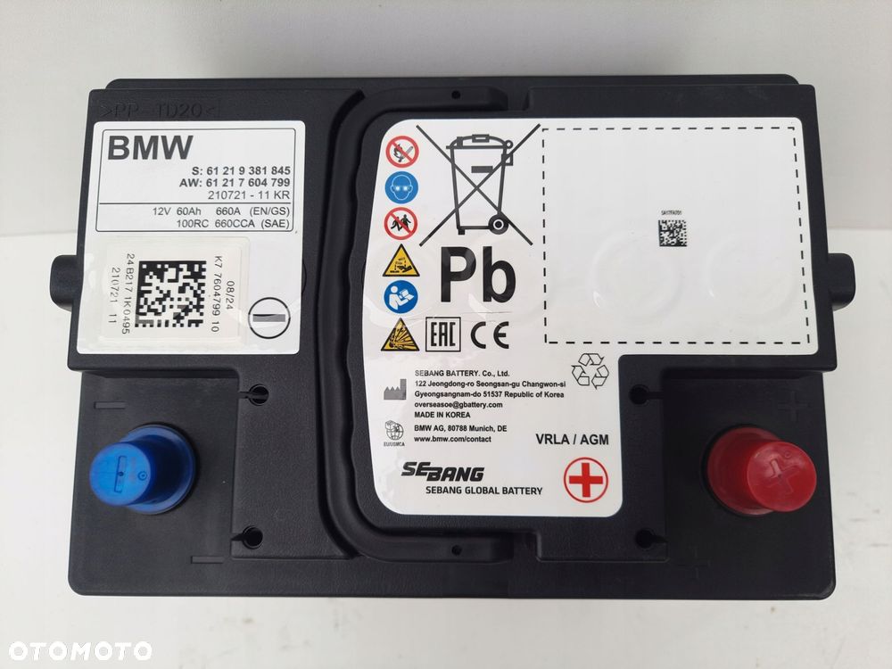 bmw akumulator agm start-stop 12v 60ah 660a oryginaŁ 9381845 7604799 - 2