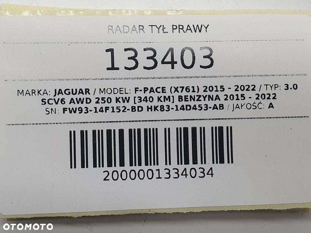 RADAR TYŁ LEWY SENSOR MARTWEGO POLA JAGUAR F-PACE FW93-14F152-BD - 5