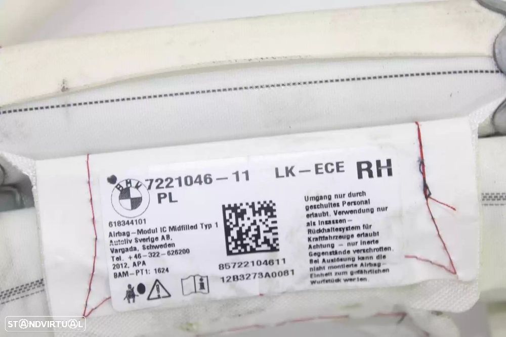 AIRBAG CORTINA FRONTAL DIREITO BMW 1 2012 -722104611 - 4