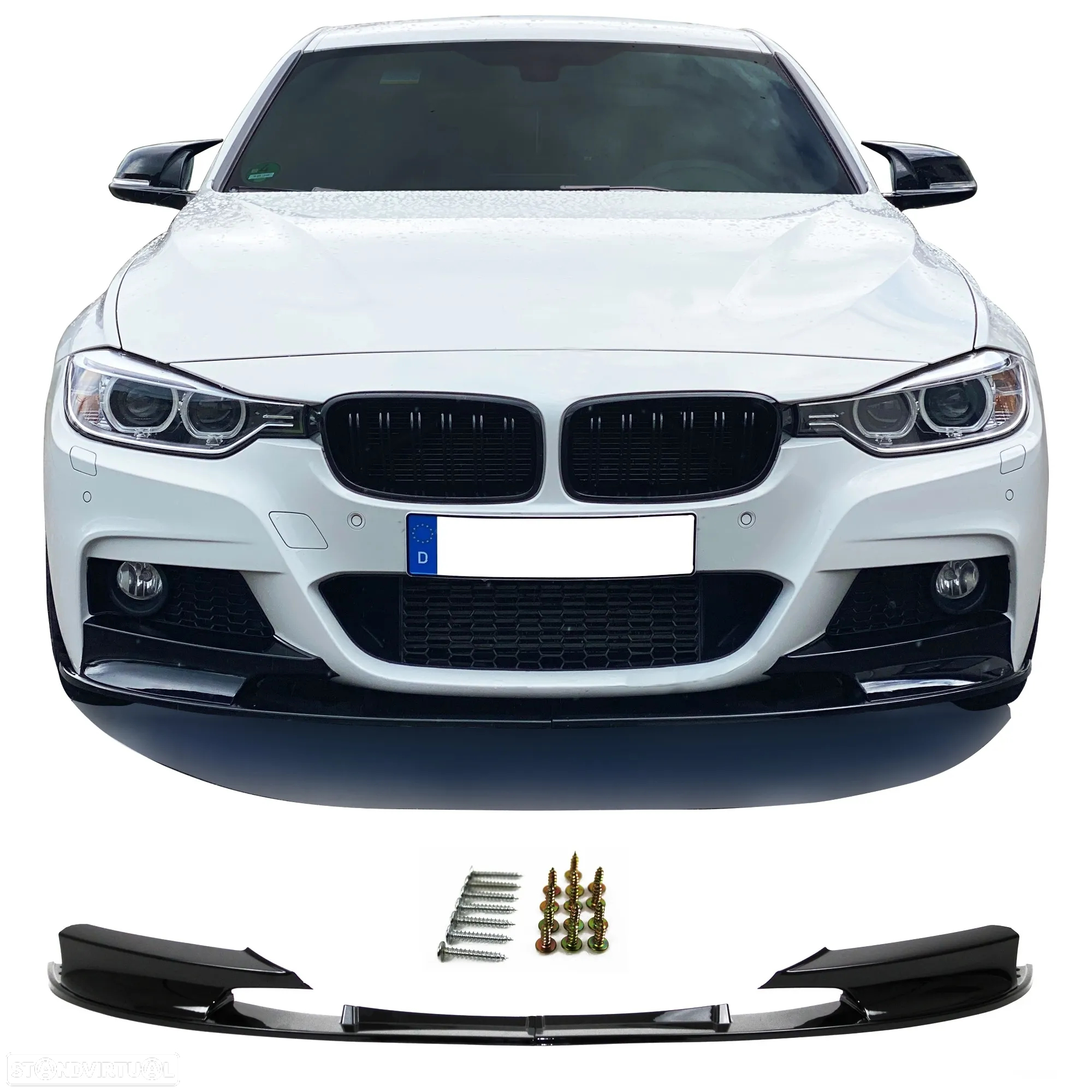 Aba / Spoiler / Lip Frontal em preto piano brilhante para BMW F30 / F31 11-19 M-Performance Look em plástico ABS - 3