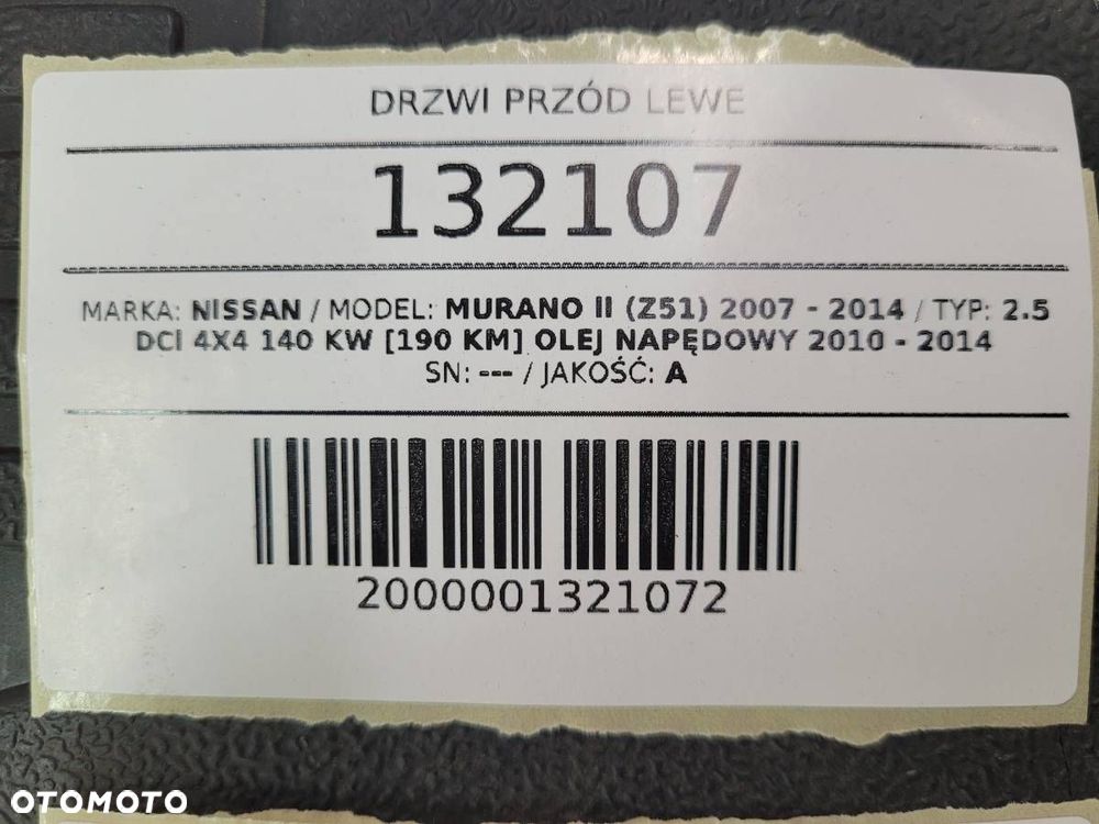 DRZWI PRZÓD PRZEDNIE LEWE NISSAN MURANO II Z51 KH3 - 15
