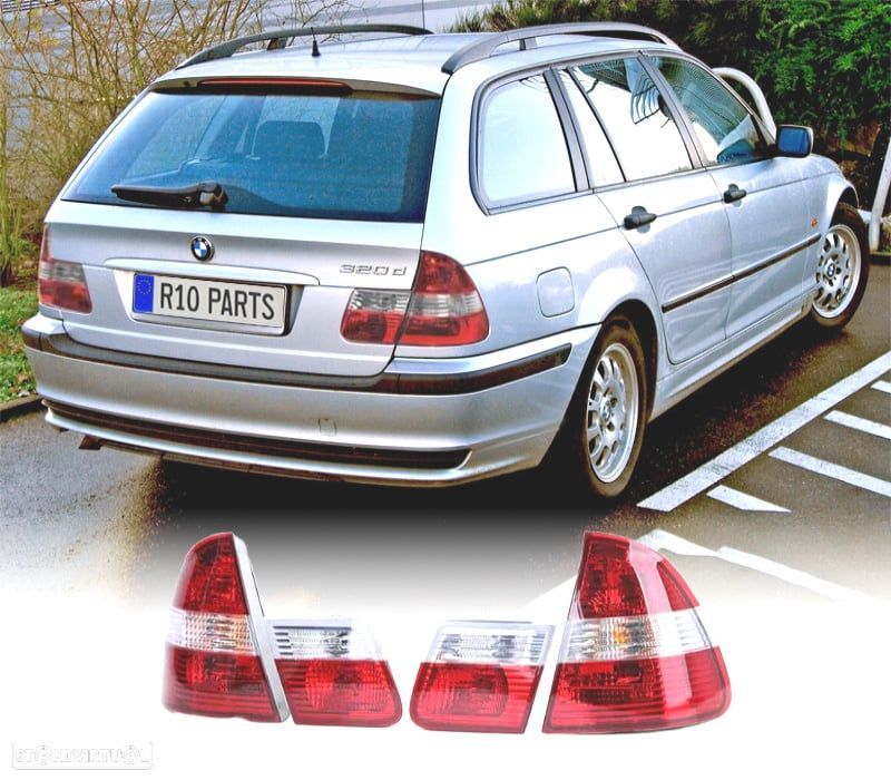 FAROLINS TRASEIROS BMW E46 TOURING 98-05 VERMELHO BRANCO - 1