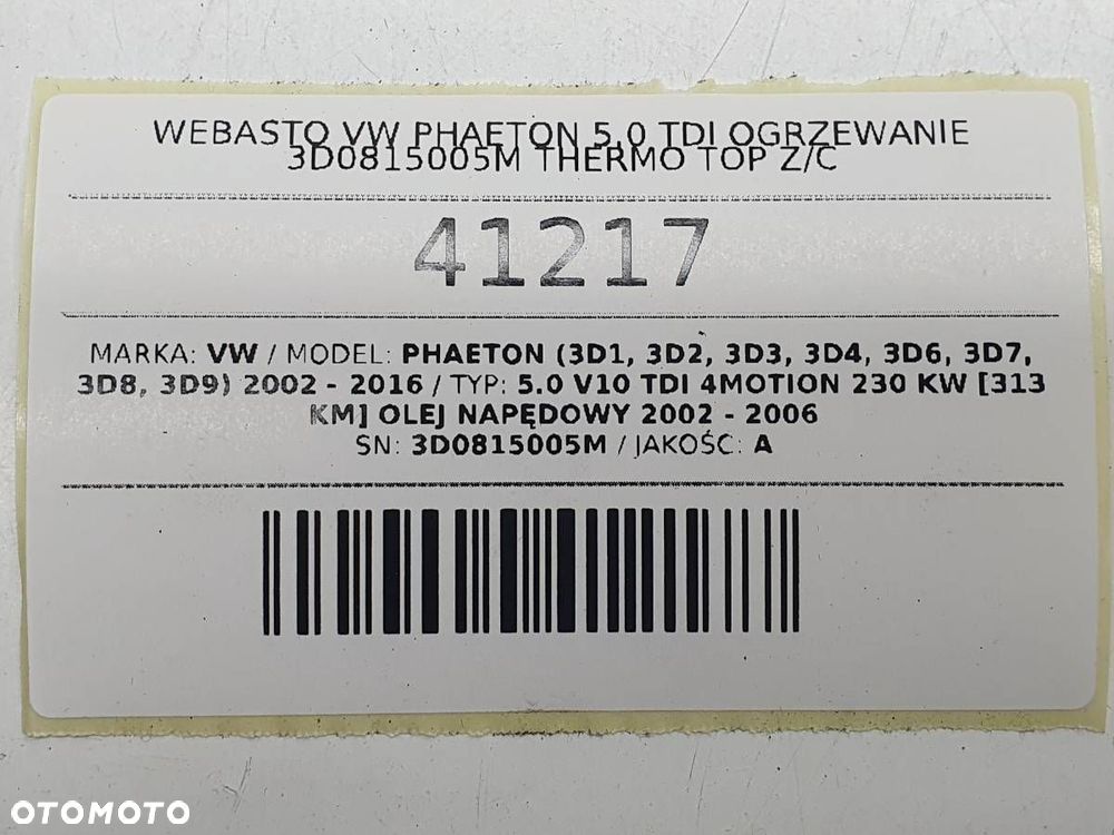 WEBASTO VW PHAETON 5.0 TDI OGRZEWANIE 3D0815005M THERMO TOP Z/C - 8