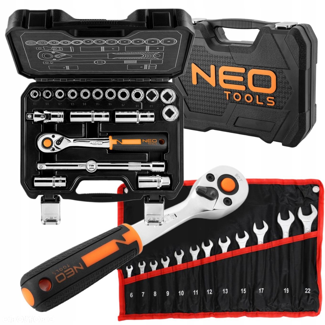 NEO ZESTAW KLUCZY NASADOWYCH 20 ELEMENTÓW 1/2" SATYNA  6-22mm PŁ-OCZ - 1