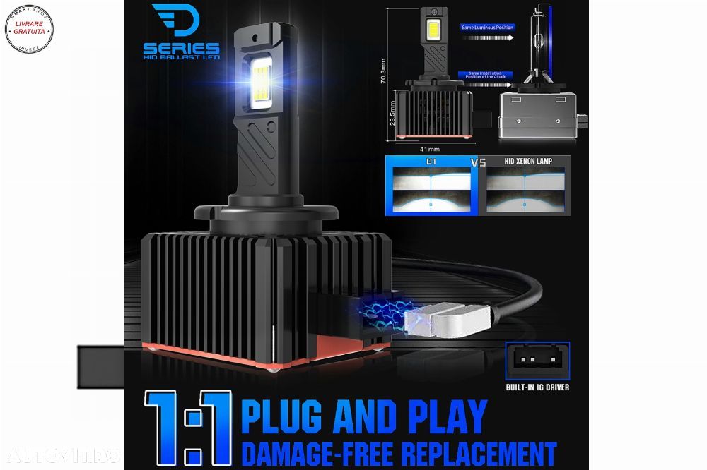 Set Becuri LED D1R Conversie Xenon-LED Seria D 6000K 4300LM High Power- livrare gratuita - 2