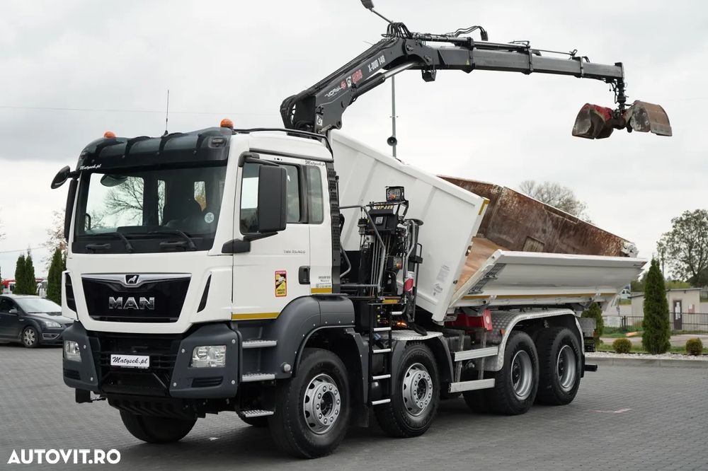 MAN TGS 35.420 / 8x4 / BASCULĂ CU DOUĂ LATE / HIDRODECKER / BORDMATIC + HDS HIAB 148 B-3 / Rază de acțiune 10 m / / GRAPPLE / NAVI - 4