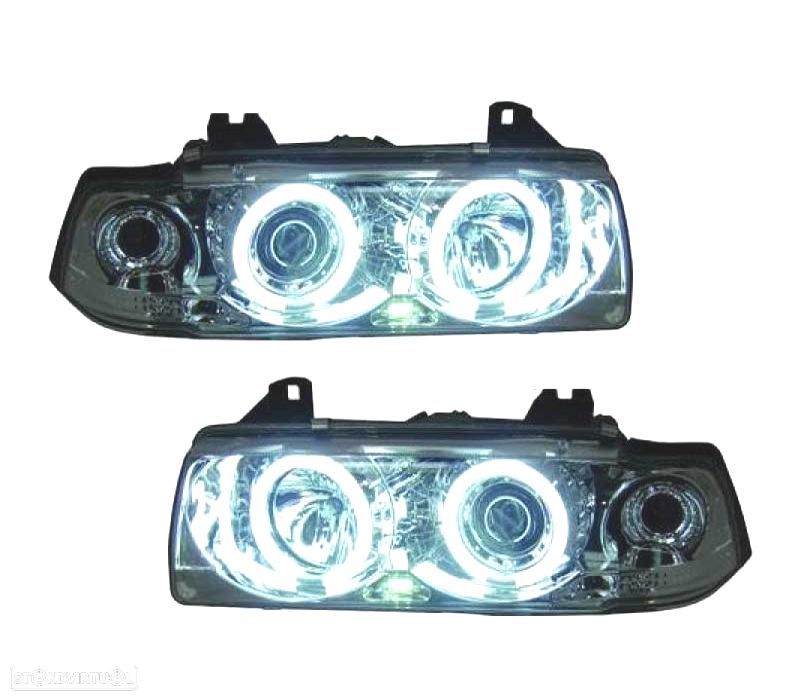 FARÓIS ANGEL EYES CCFL BMW E36 COUPE CABRIO 92-98 FUNDO CROMADO - 2
