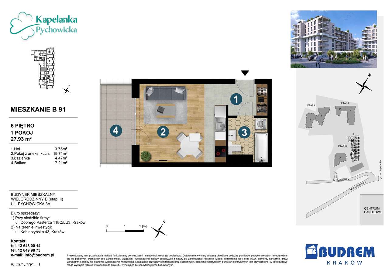 1-pokojowe mieszkanie 27m2 + balkon - Pełny obrazek: 2/24