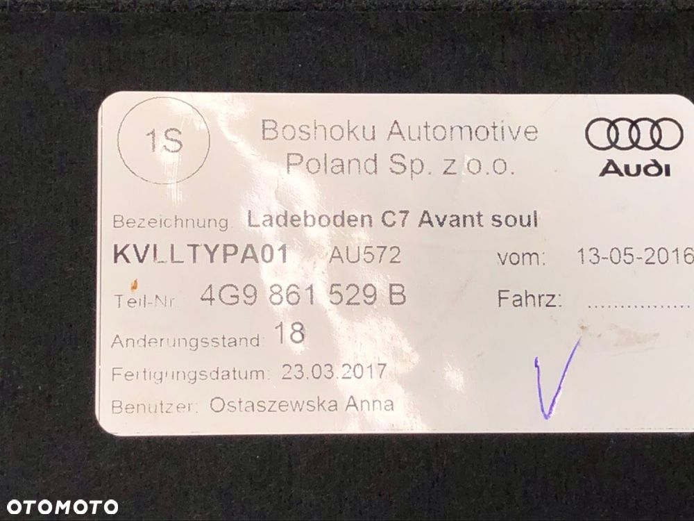 WYKŁADZINA BAGAŻNIKA  AUDI A6 C7 Avant (4G5, 4GD) 2011 - 2018 RS6 performance quattro 445 kW [605 - 3