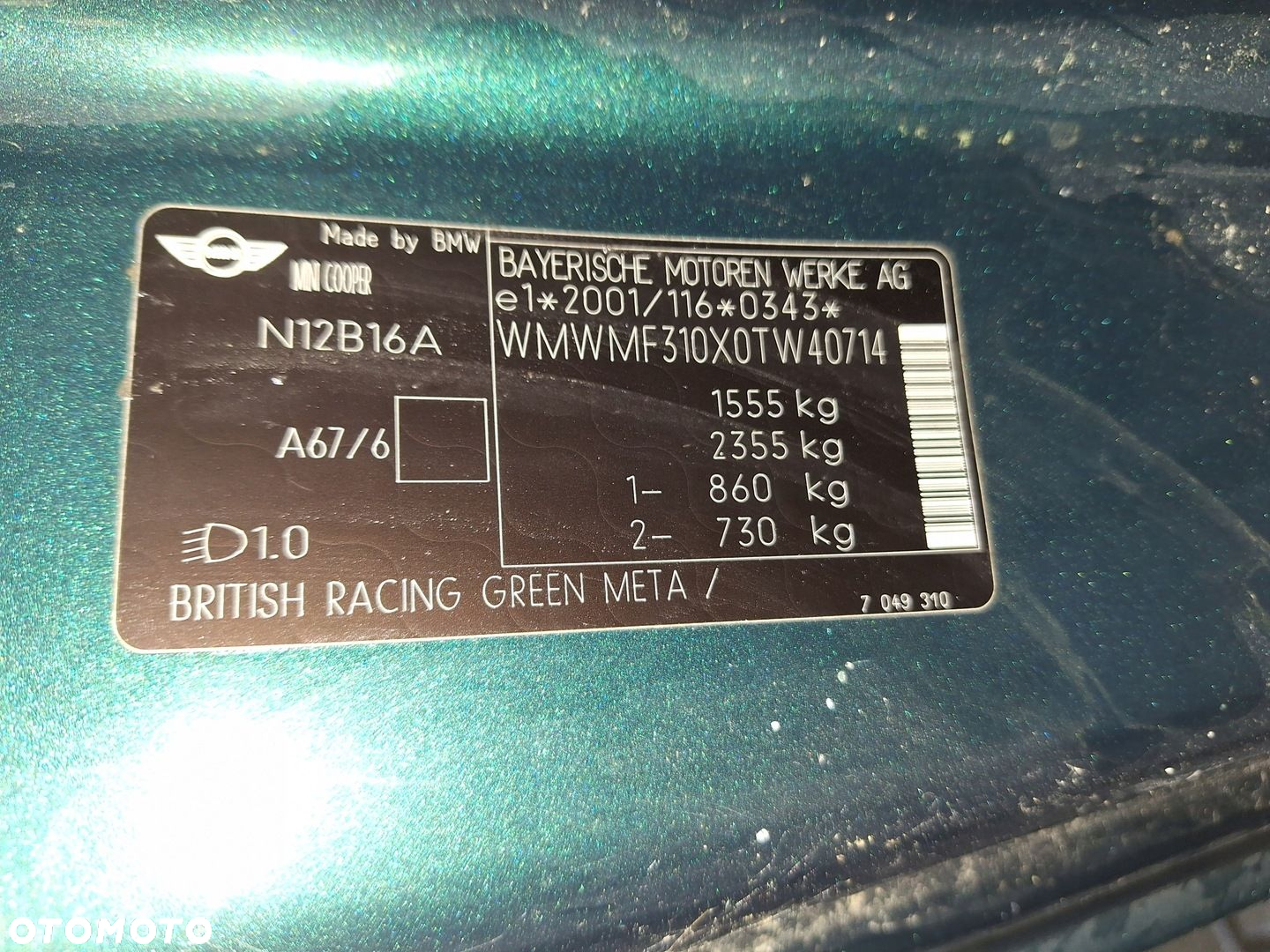 MINI ONE COOPER R56 R55 CLUBMAN ZDERZAK PRZÓD MASKA LAMPA BŁOTNIK A67 06-10 - 4