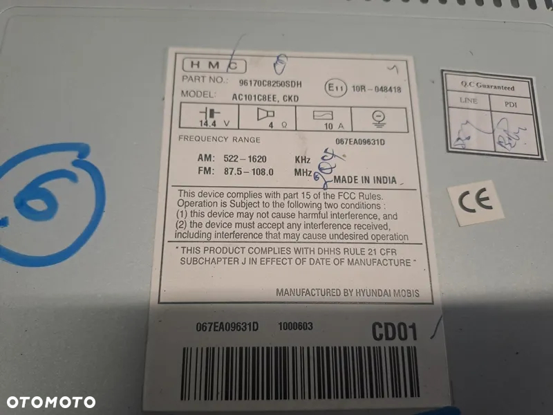 HYUNDAI I20 15r RADIO RADIOODTWARZACZ BLUETOOTH 96170-C8250 - 4