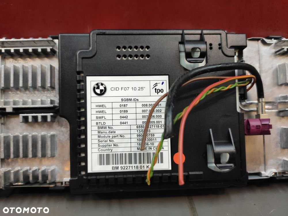 BMW 5 GT F07 F10 F11 MONITOR CIC WYŚWIETLACZ EKRAN NAWIGACJI 9227118 GPS - 6