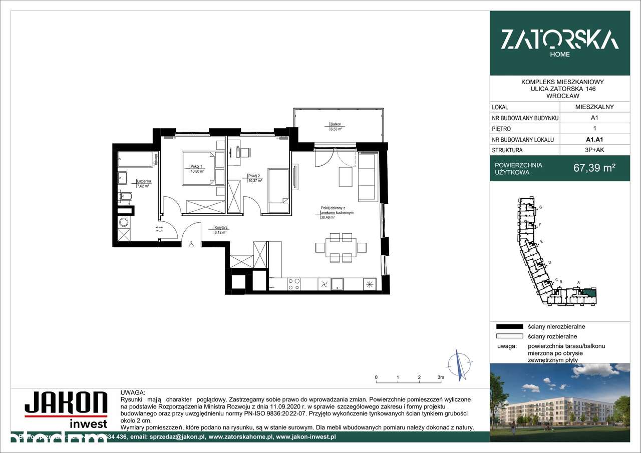 3-pokojowe mieszkanie 67m2 + balkon - Pełny obrazek: 2/15
