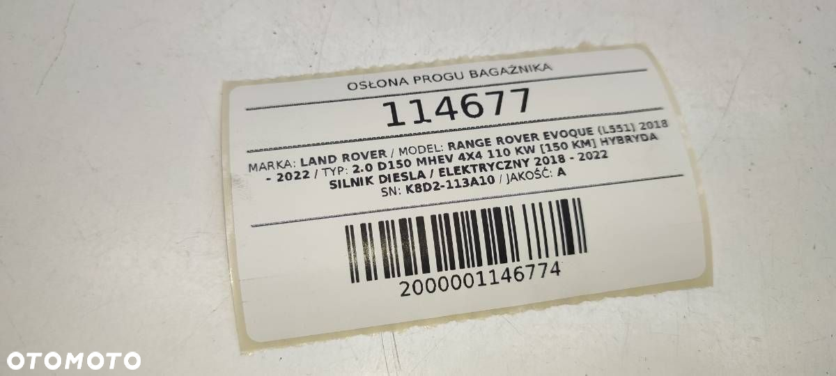 OSŁONA PROGU BAGAŻNIKA TAPICERKA LAND RANGE ROVER EVOQUE II L551 K8D2113A10 - 8