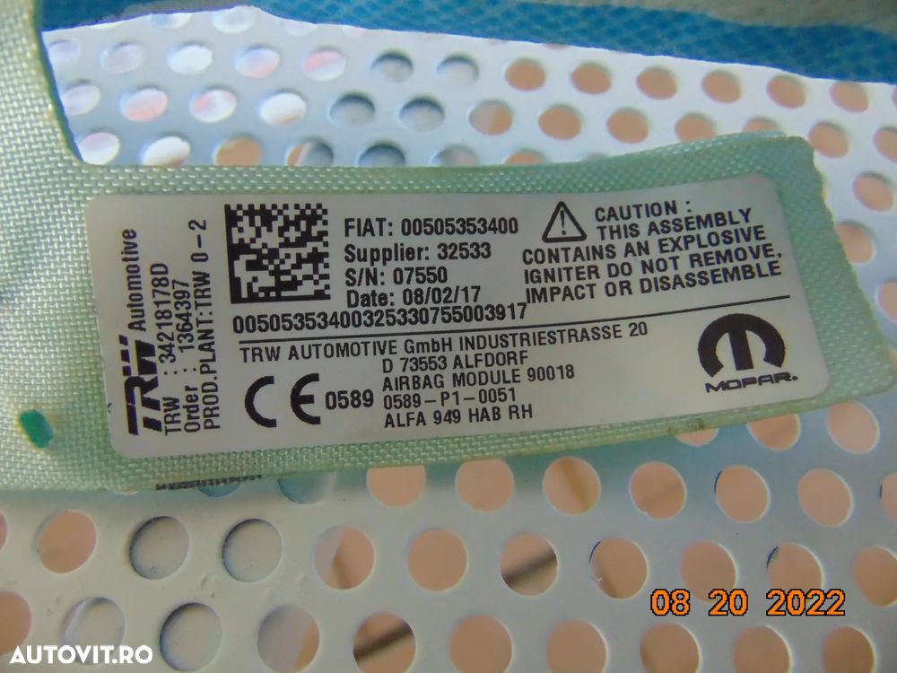 Airbag lateral cortina Alfa Romeo Stelvio 2015- - 2