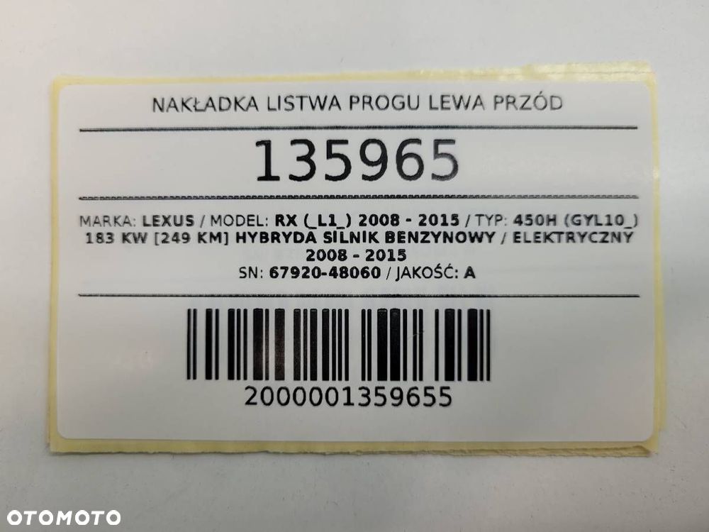 NAKŁADKA LISTWA PROGU LEWA PRZÓD LEXUS RX 450H III - 11