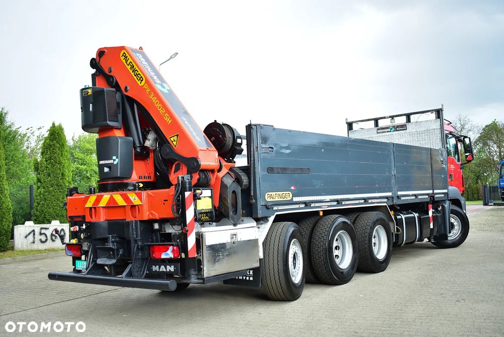MAN TGS 35.480 Tridem 8x4 /Skrzynia 7.20m./ Palfinger PK 34002 SH/ Wciągarka/ 8 Segmentów/ 22m. / 5 i 6 Funcja/ Rotator/ Pilot/  Manual/ Euro 5/ Autokran/ Ladekran/ Kran/ HDS/ Seilwinde / Sprowadzony ! - 8