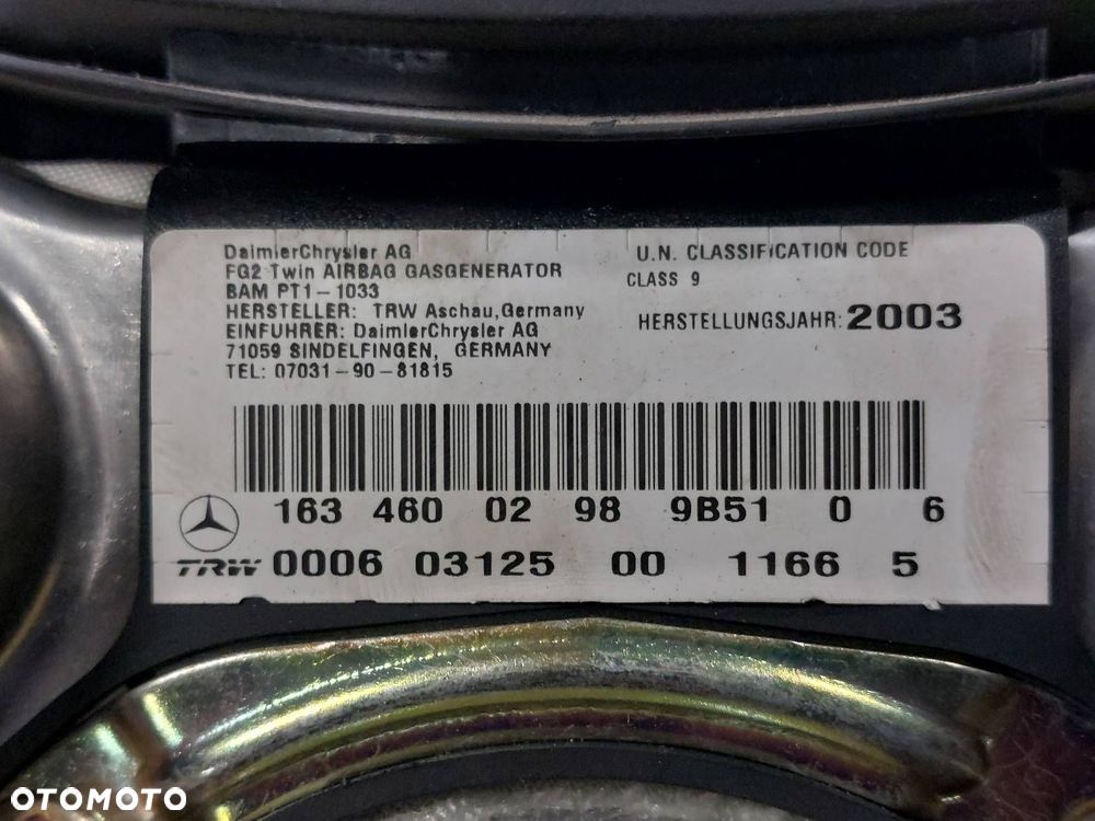 ZESTAW AIRBAG KOKPIT DESKA PODUSZKI PASY MODUŁ KURTYNY MERCEDES W163 ML - 10